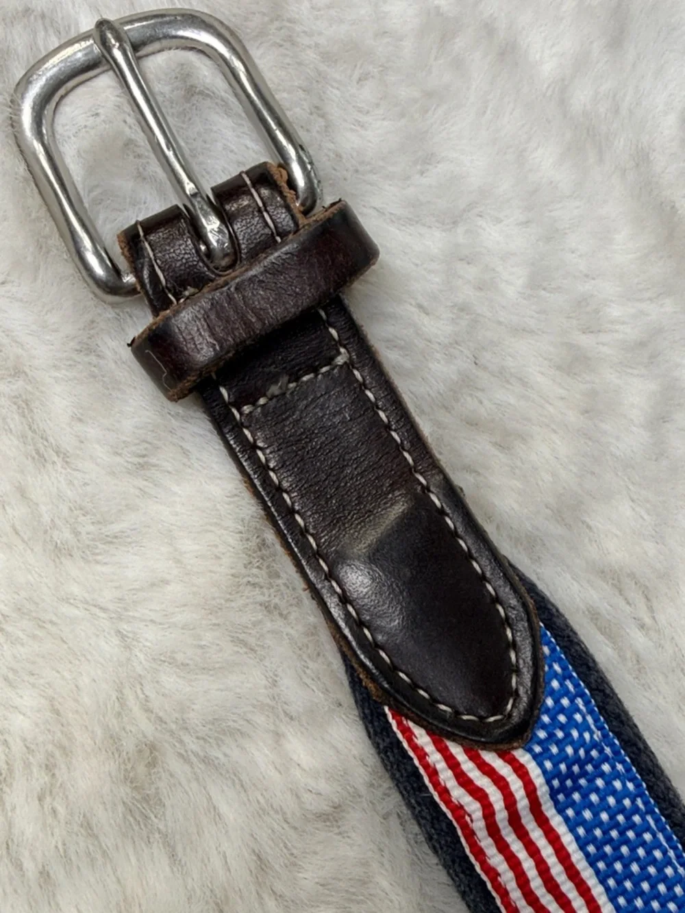 Vineyard Vines Brown Leather American Flag Web Belt Kids 30 Made USA Brass Buckl